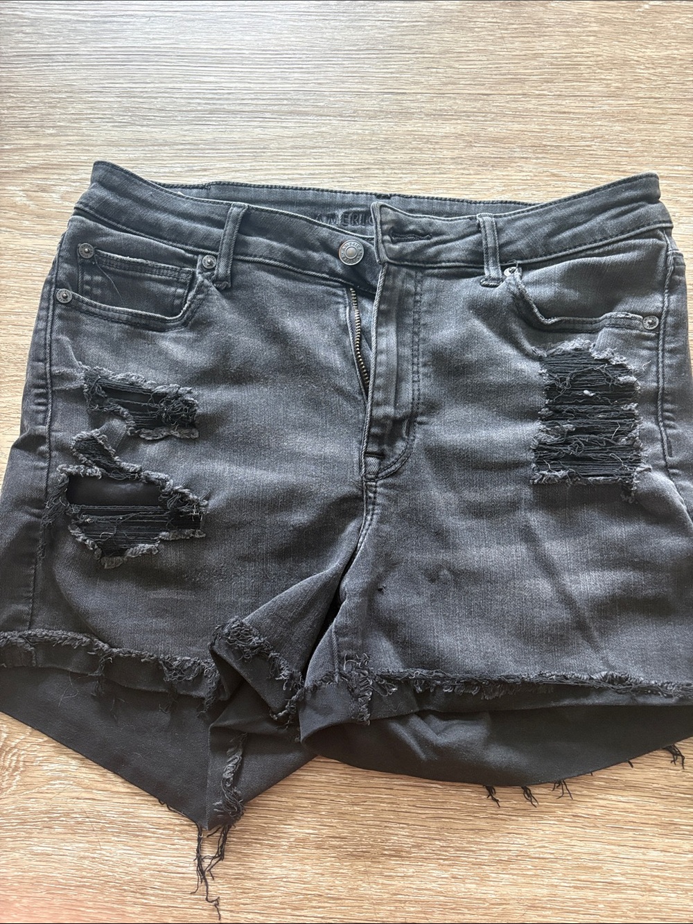 American Eagle Outfitters Next Level Stretch Black Distressed Denim Shorts
